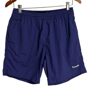 Feature Swim Trunks Men Medium Navy Blue Elastic Pockets Waist Athletic Shorts